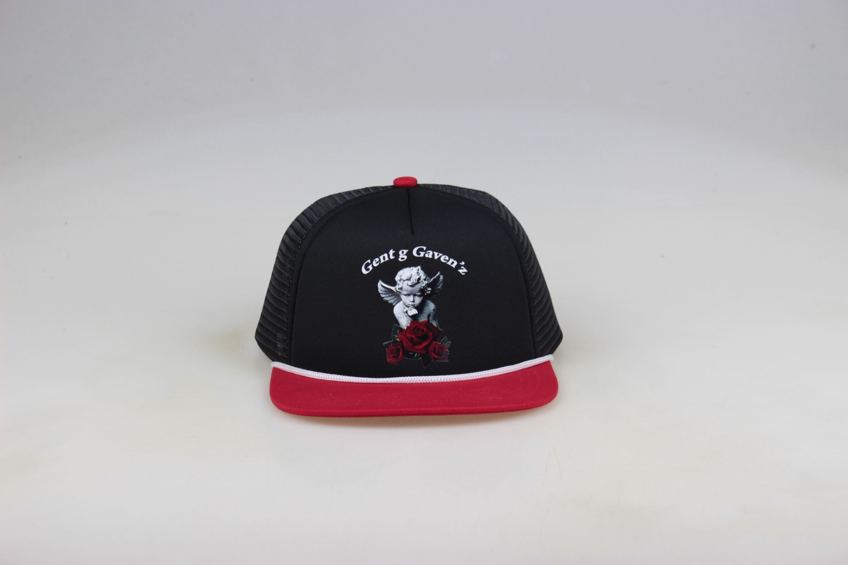 Kiss by an Angel Trucker hat (Black/Red/Black)