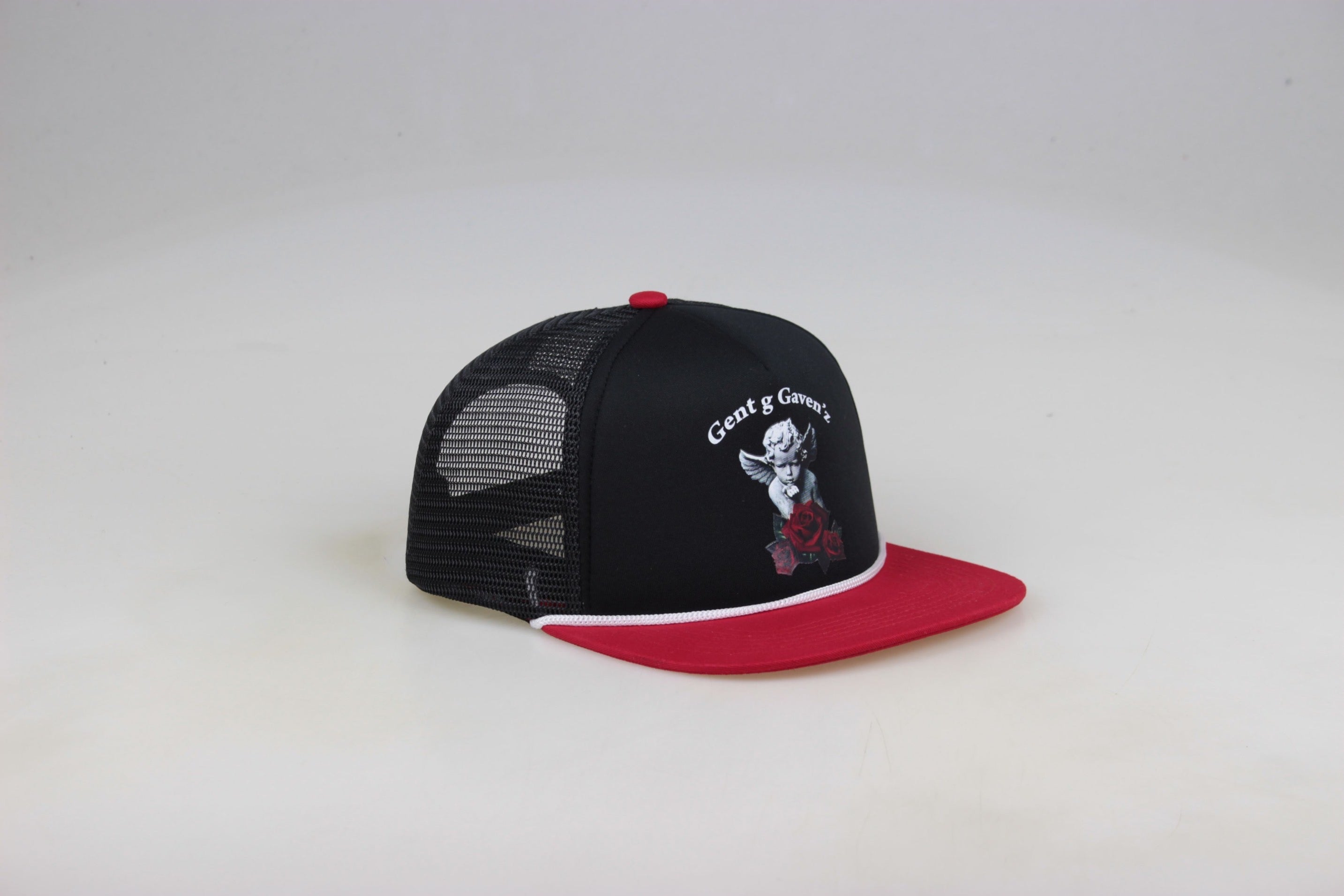 Kiss by an Angel Trucker hat (Black/Red/Black)